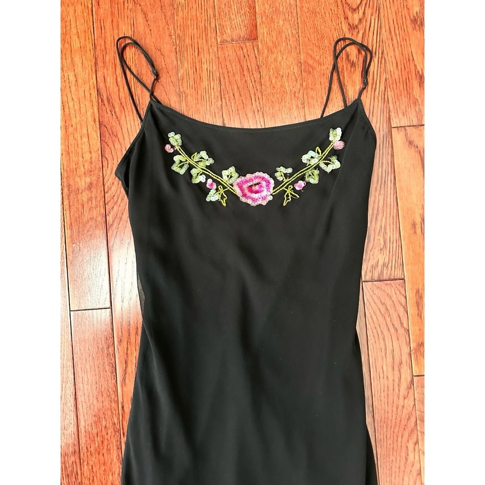 Vintage 90s Betsey Johnson New York Silk Black Sequin Asymmetrical Fringe Dress - Picture 11 of 12